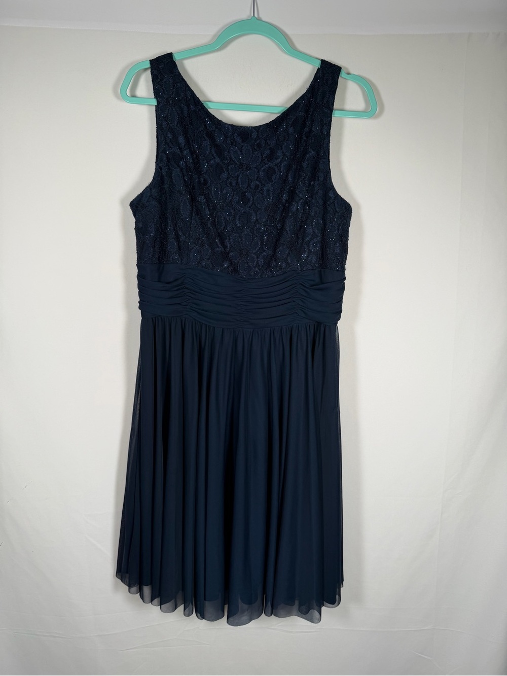 Jessica Howard Navy Lace Bodice Chiffon Mini Dress - Cocktail, Holiday, Event